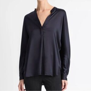 VINCE SILK BLACK LONG SLEEVE STAND COLLAR BLOUSE WOMENS SZ XS